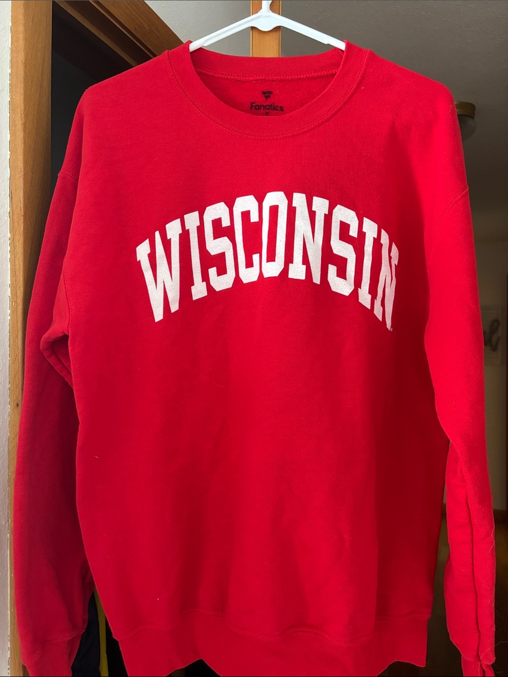 Fanatics Red Wisconsin Crewneck Sweatshirt with White Arch Logo